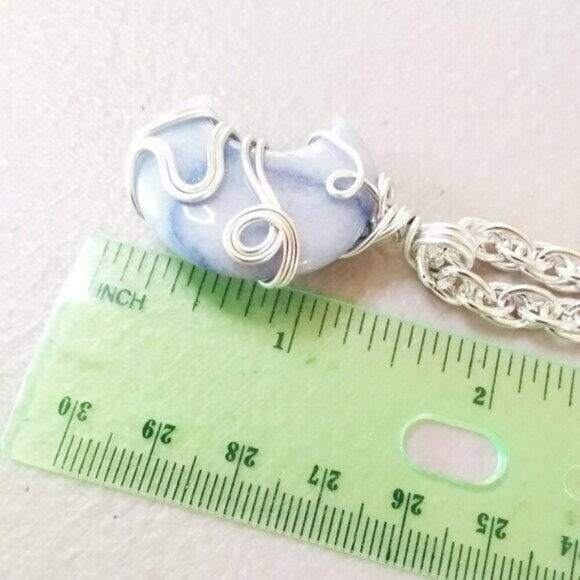 Rare! Pale Blue Aventurine Moon Pendant Necklace - Calling All Moon Goddesses - Picture 7 of 8